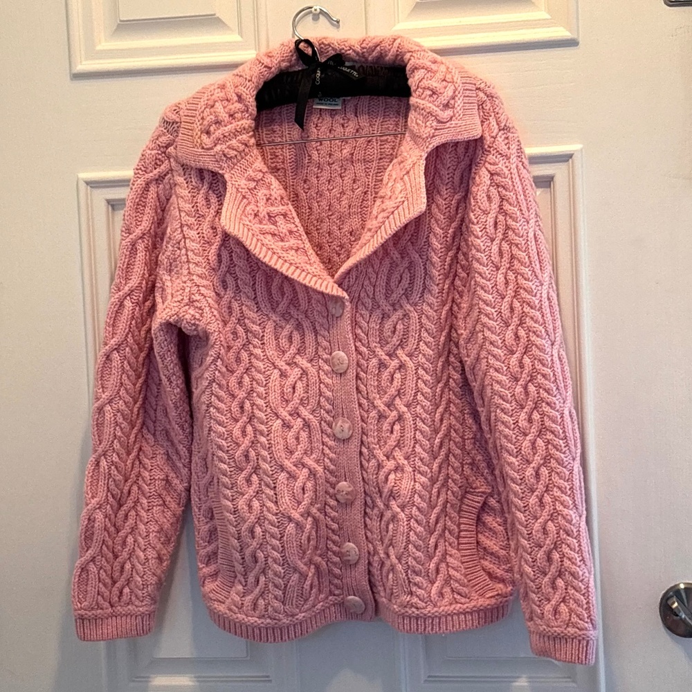 PINK Aran Ireland $149.00 Small 100% Irish Handcrafted Wool Sweater